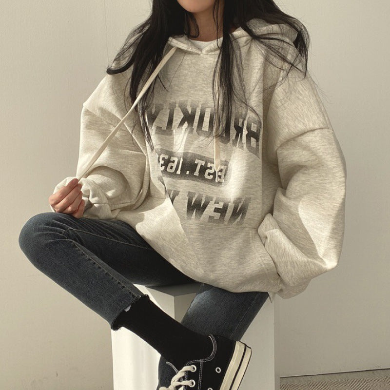 Women's Autumn And Winter Thickening Fleece Padded Coat Letter Hooded Sweater