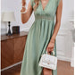 Women's Solid Color And V-neck Lace Lace Hollow-out Stitching Dress