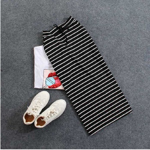 Black And White Striped Casual Pocket Mid-length Bag Hip Skirt