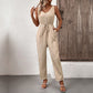 European And American Style Pleated Solid Color Suspender Jumpsuit