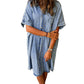 Women's Solid Color Single Row Multi-buckle Dress Short Sleeve Denim Skirt