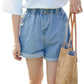 Calyx elastic waist denim shorts female summer high waist was thin student wide leg hot pants