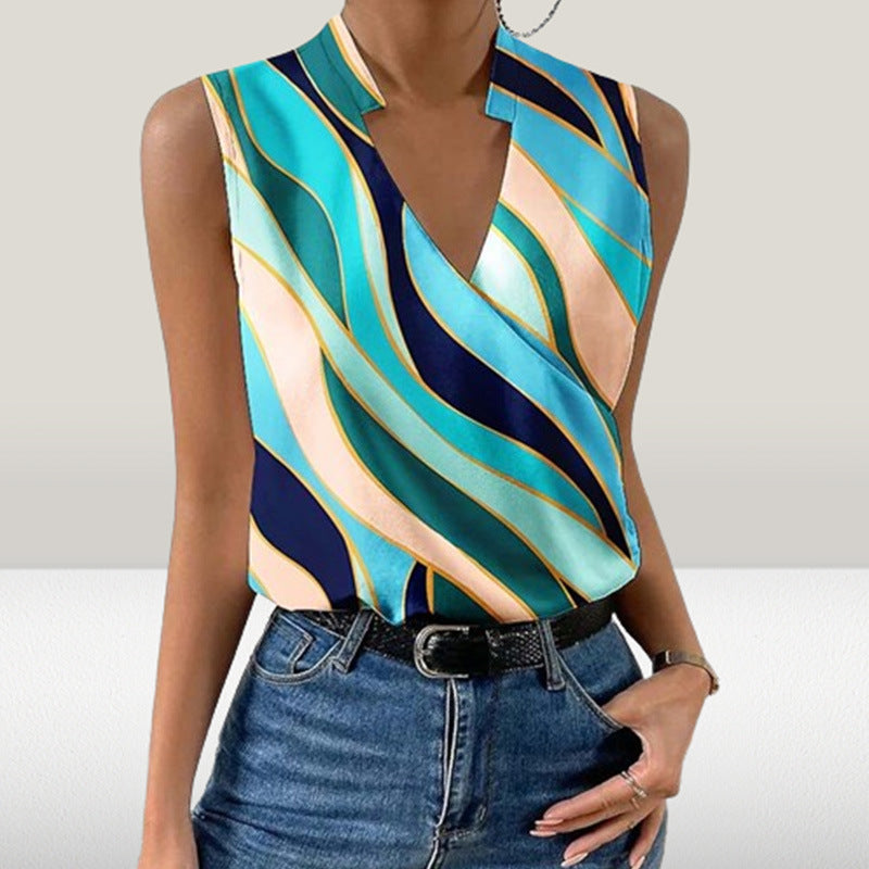 Women's Fashionable Color Abstract Graphic V-neck Vest