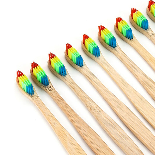 Bamboo toothbrush rainbow bamboo toothbrush colorful bamboo toothbrush environmental protection bamboo handle toothbrush