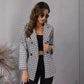 Autumn Women's Houndstooth Lapel Long Sleeve Coat