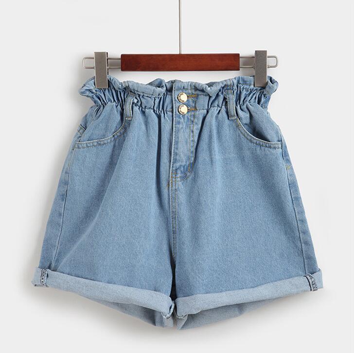 Calyx elastic waist denim shorts female summer high waist was thin student wide leg hot pants