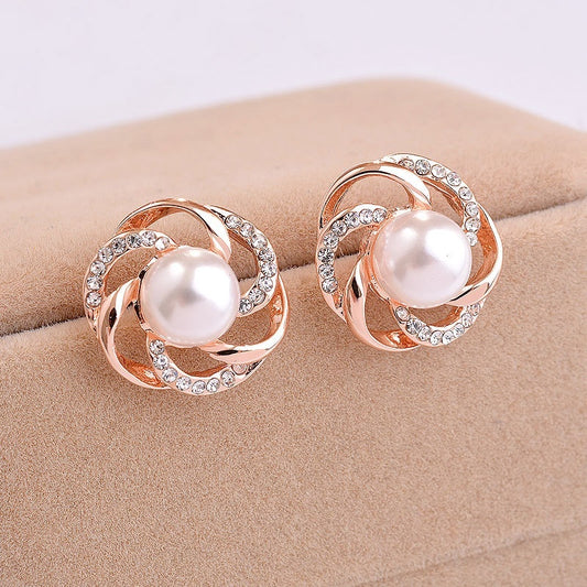 Rose Type Pearl Elegant Ear Studs Temperament Trend