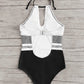 One-piece striped swimsuit