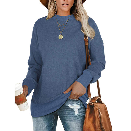 Round Neck Long-Sleeved Solid Color Sweater