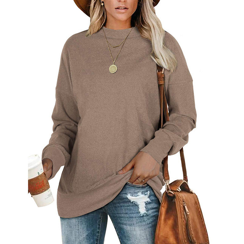 Round Neck Long-Sleeved Solid Color Sweater