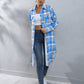 Autumn And Winter Plaid Single-breasted Long Trench Coat