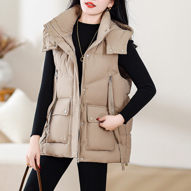 Loose Outer Wear Stand-up Collar Waistcoat Thick Coat