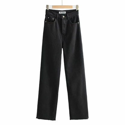 Nouveau pantalon en denim taille haute ourlet brut pour femmes