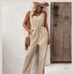 European And American Style Pleated Solid Color Suspender Jumpsuit