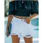 Women's High Waist White Hole Raw Edge Denim Shorts