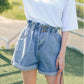 Calyx elastic waist denim shorts female summer high waist was thin student wide leg hot pants