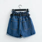 Calyx elastic waist denim shorts female summer high waist was thin student wide leg hot pants