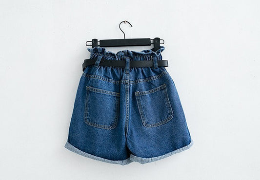 Calyx elastic waist denim shorts female summer high waist was thin student wide leg hot pants