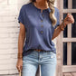 Top Solid Color Button Fashion Short Sleeve T-shirt Women