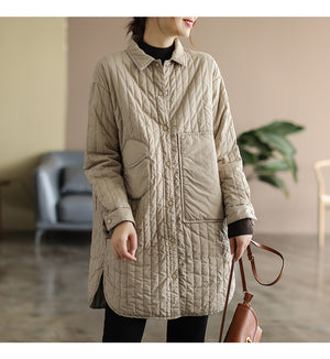 Korean Style Artistic Relaxed-fit Casual Quilted Shirt Coat