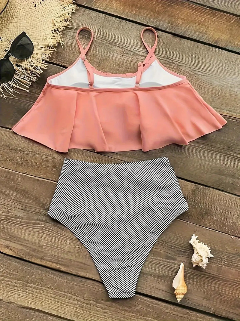 Maillot de bain fendu conservateur à volants pour femmes