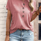 Top Solid Color Button Fashion Short Sleeve T-shirt Women