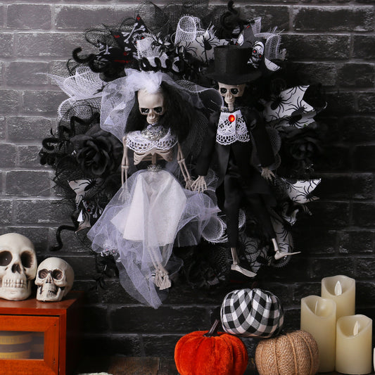 Accessoires de décoration d'horreur de guirlande de maille de mariée de crâne d'Halloween