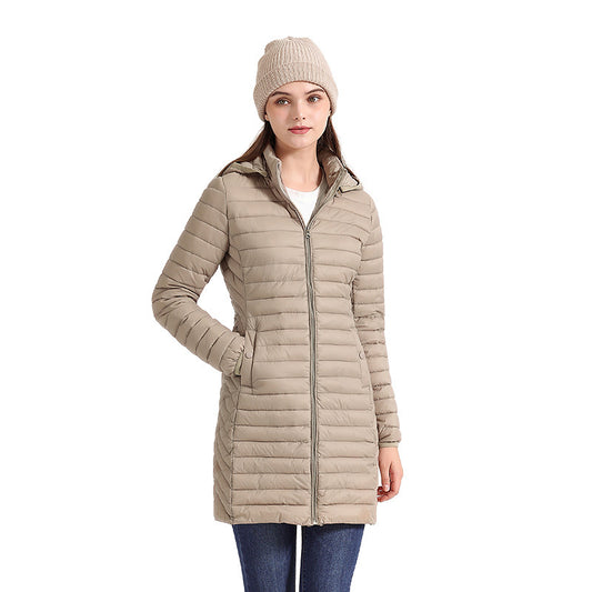 Veste légère matelassée en coton mi-longue pour femme