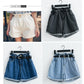 Calyx elastic waist denim shorts female summer high waist was thin student wide leg hot pants