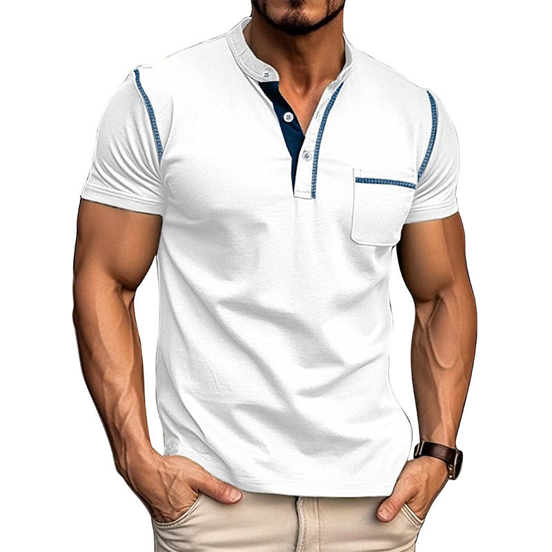 Summer Men's Color Matching Pocket T-shirt Top