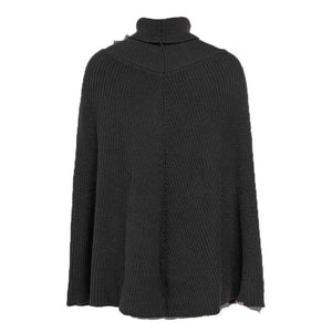 Casual Solid Color High Neck Pullover Loose Cloak Shawl Knitted Sweater Women