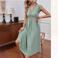 Women's Solid Color And V-neck Lace Lace Hollow-out Stitching Dress