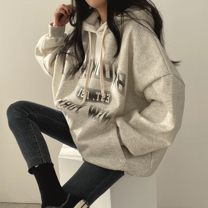 Women's Autumn And Winter Thickening Fleece Padded Coat Letter Hooded Sweater