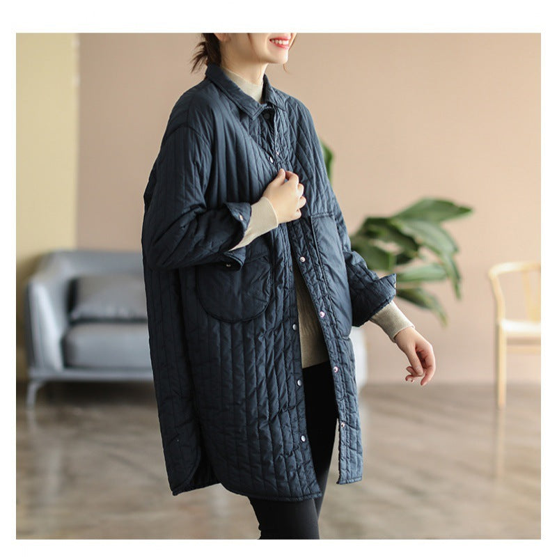 Korean Style Artistic Relaxed-fit Casual Quilted Shirt Coat