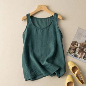 Artistic Retro Loose Solid Color Cotton Linen Vest Women's Top