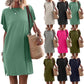 Women's Batwing Sleeve Solid Color Crew Neck Split Casual Dress