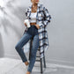 Autumn And Winter Plaid Single-breasted Long Trench Coat