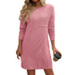 New Solid Color Striped With Pockets Long Sleeve Dress Fashion Round Neck Straight Dress Women's Clothing