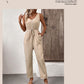 European And American Style Pleated Solid Color Suspender Jumpsuit