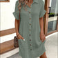 Summer Short Sleeve Shirt Dress Fashion Solid Color Single-breasted Mid-length Loose Dress