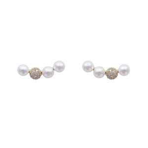 Small Micro Inlaid Pearls Zircon Smile Curved Ear Studs