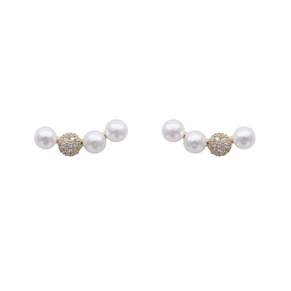 Small Micro Inlaid Pearls Zircon Smile Curved Ear Studs