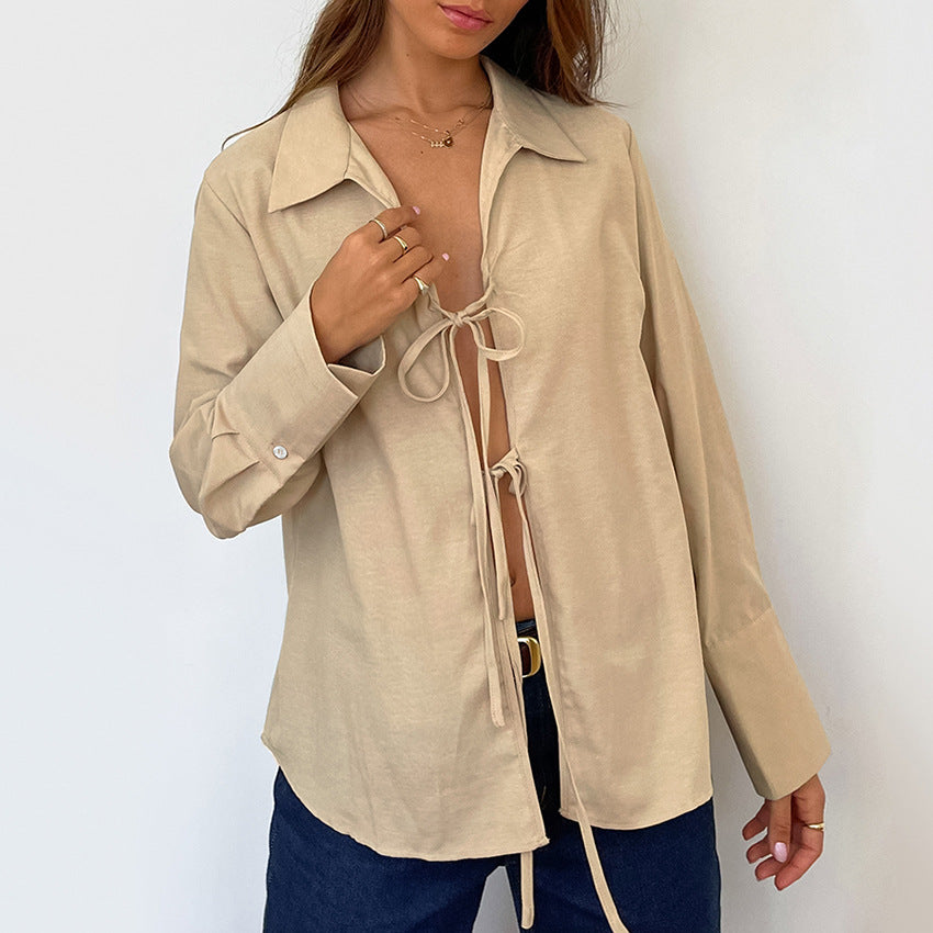 Women's Fashion Lace-up Loose Casual Shirt