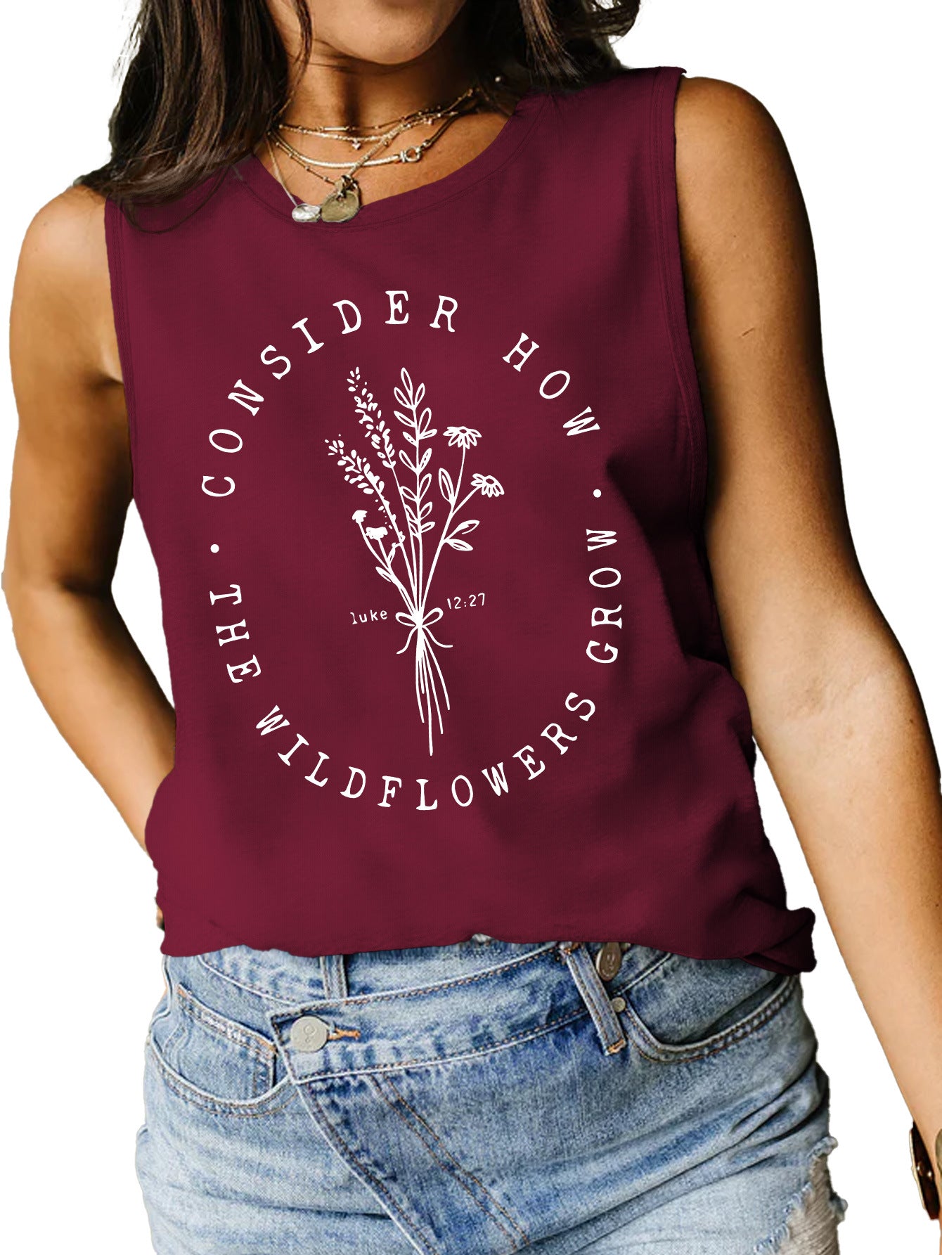 Consider How Flowers And Plants Letter Print Loose Vest