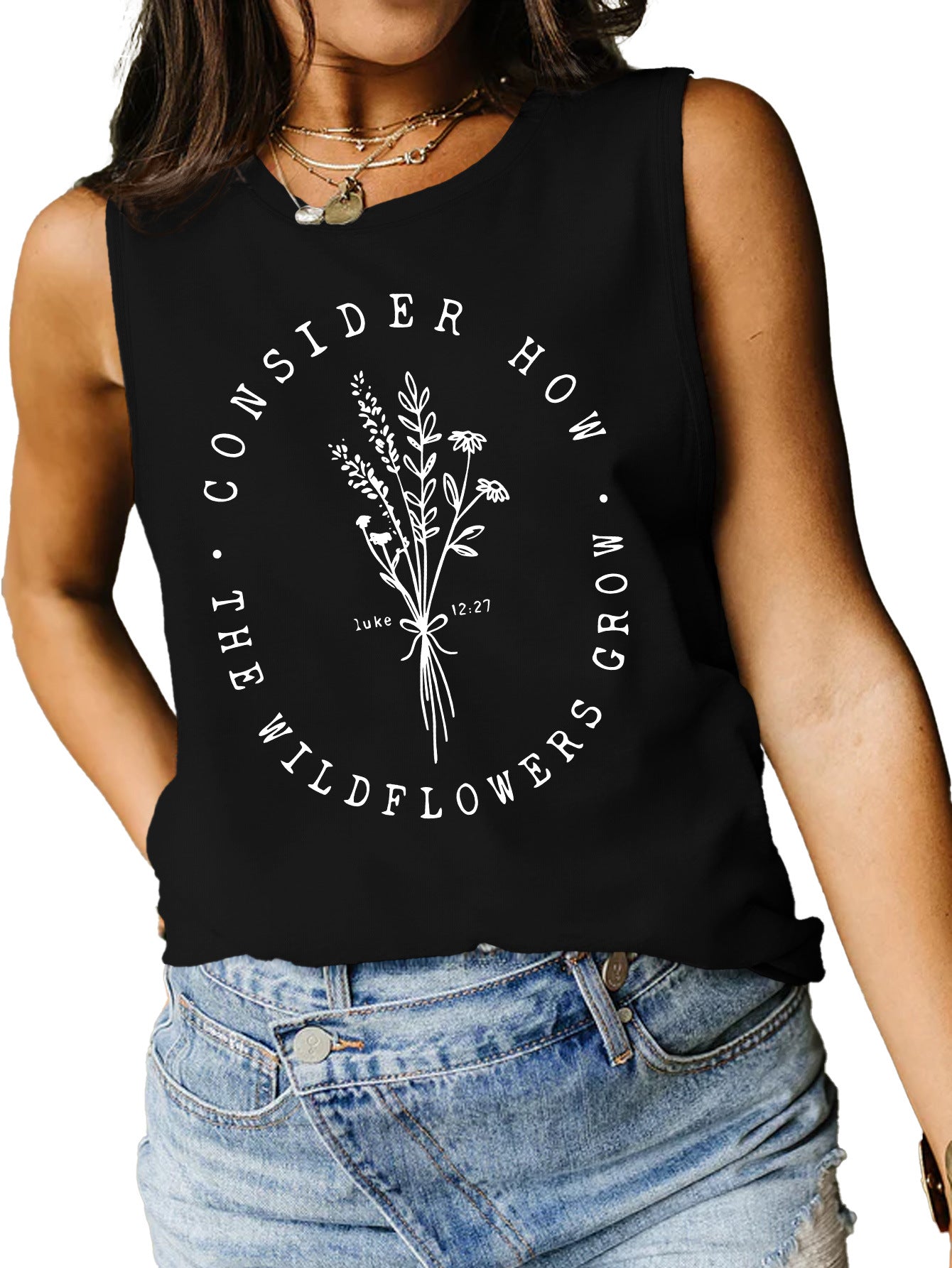 Consider How Flowers And Plants Letter Print Loose Vest