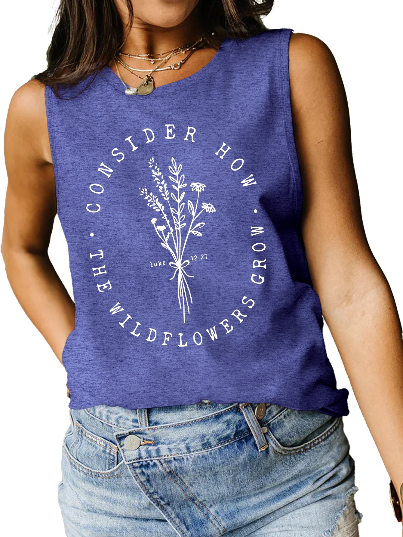 Consider How Flowers And Plants Letter Print Loose Vest