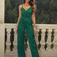 Fashion Women's Wear New Overlapping Collar Wide Leg Suspender Jumpsuit