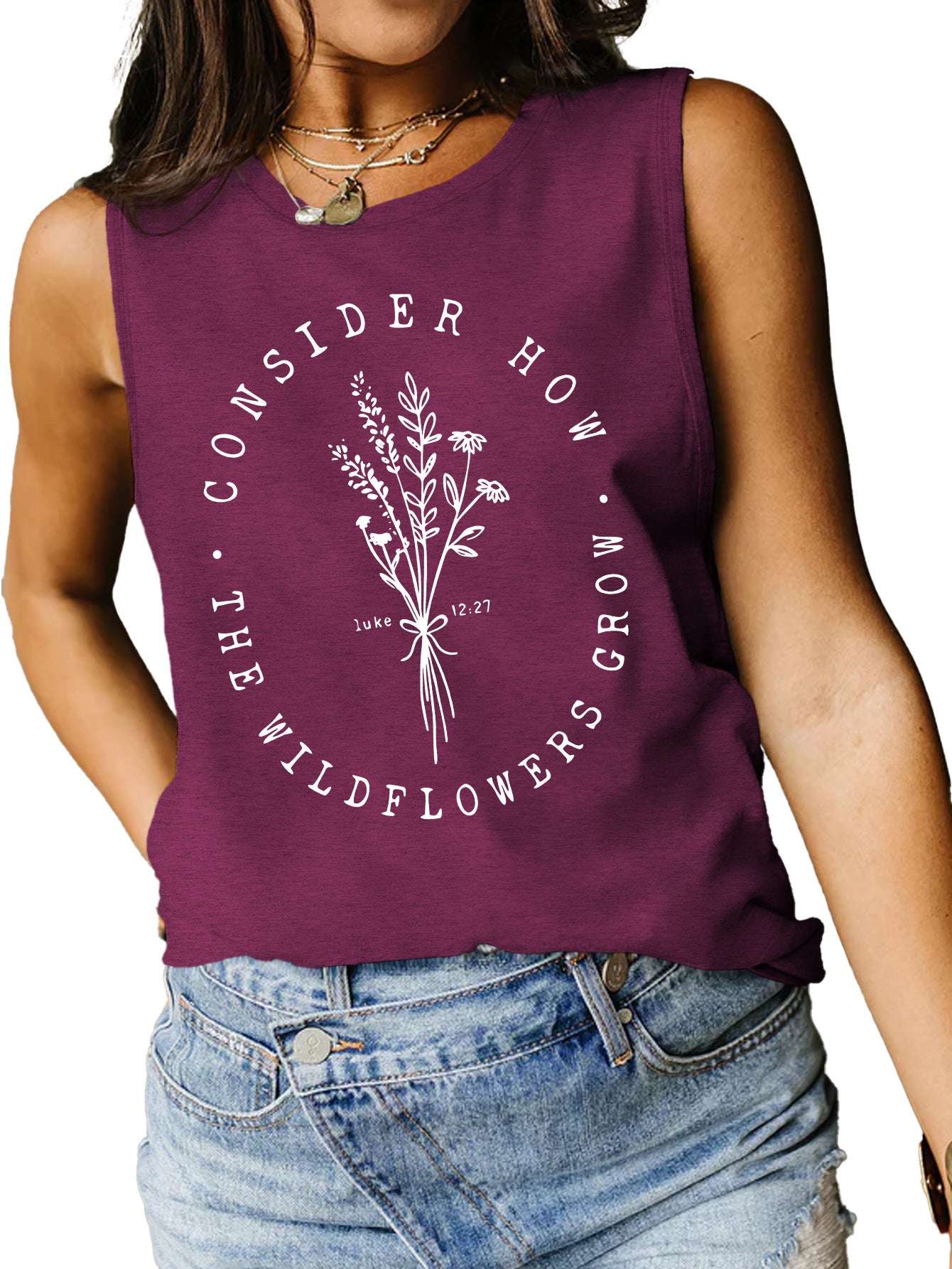 Consider How Flowers And Plants Letter Print Loose Vest