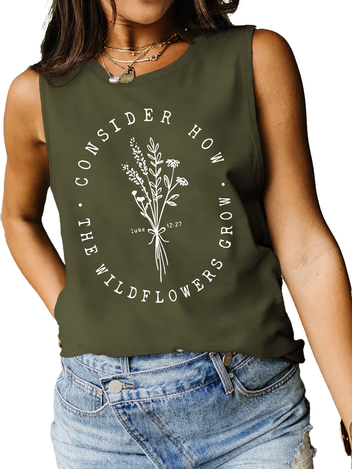 Consider How Flowers And Plants Letter Print Loose Vest