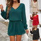 European And American Autumn And Winter Temperament Leisure Solid Color Puff Sleeve Dress